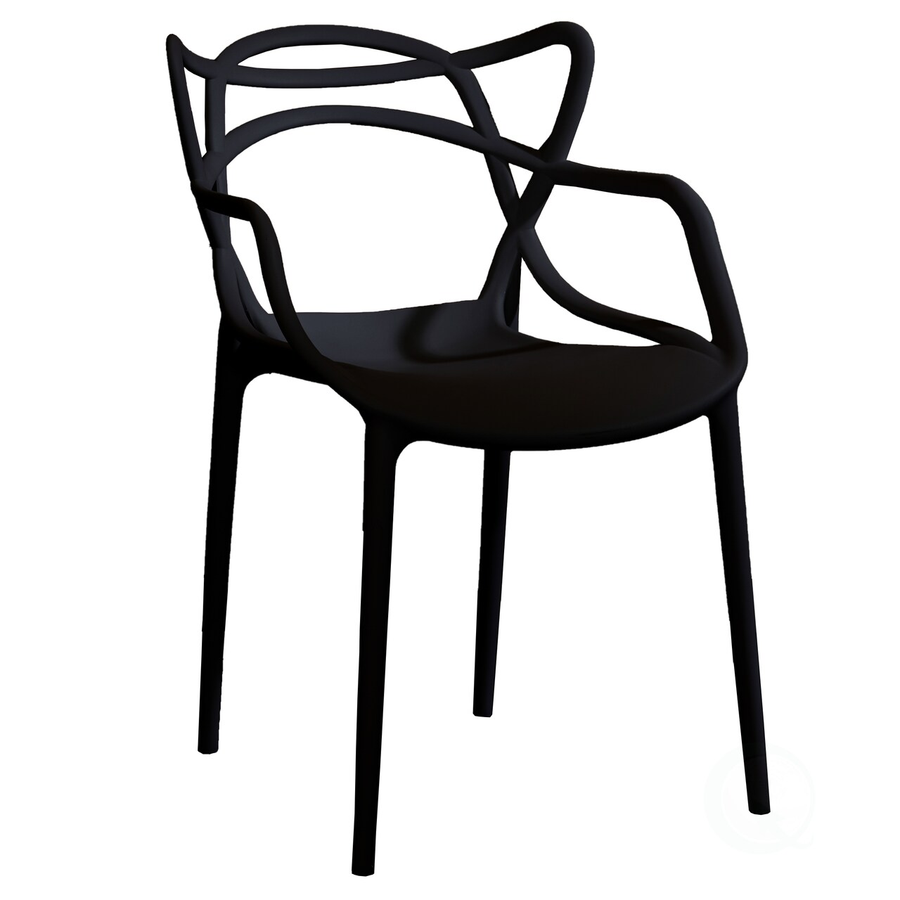 Mid-Century Modern Style Stackable Plastic Molded Arm Chair with Entangled Open Back